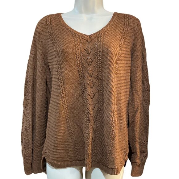 Sonoma Sweaters - Sonoma Cable Knit Sweater In Warm Chestnut Brown - Size Large